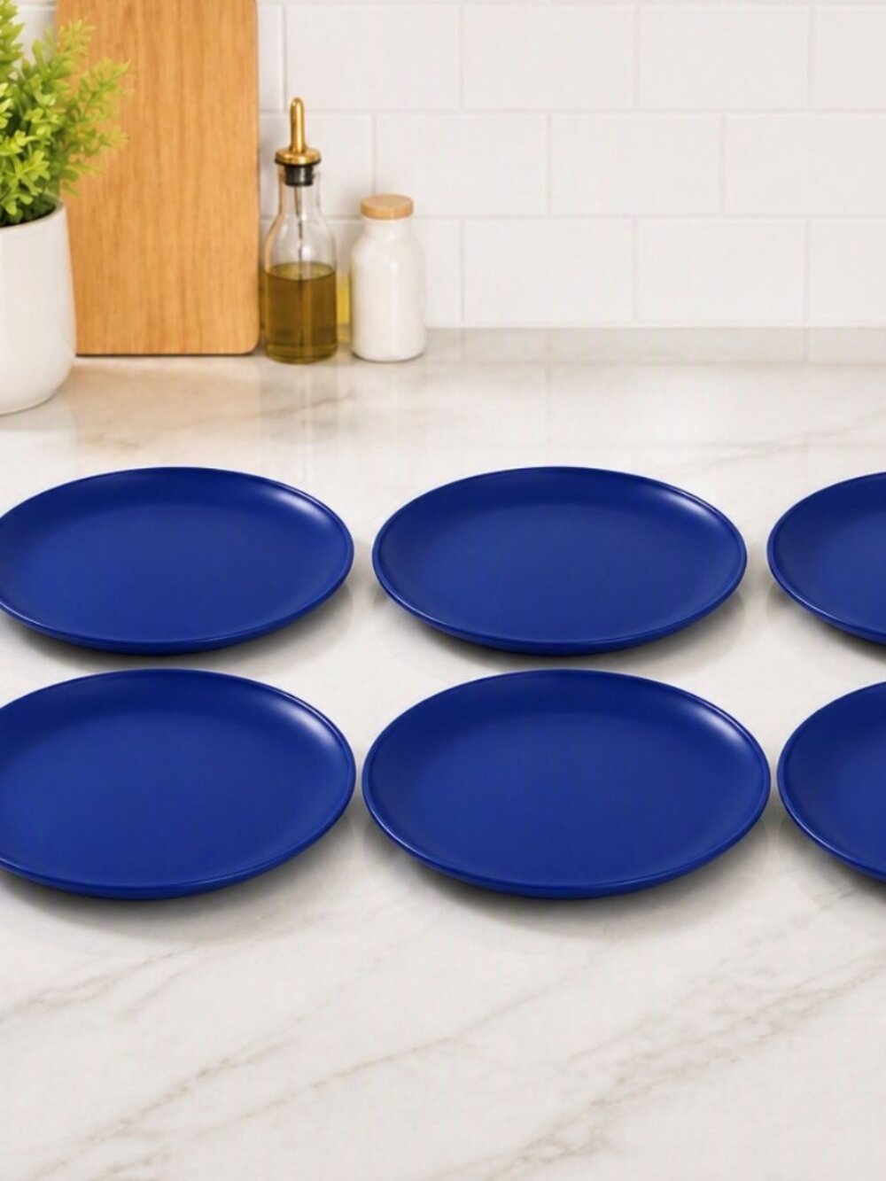 Set of six Room Essentials™ 10.5-Inch Plastic Dinner Plates in cobalt blue